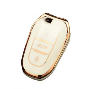 ontto Housse pour cl&eacute; de voiture Compatible avec Peugeot 208 308 S/CC/SW 508 2008 3008 5008 Rifter Citro&euml;n C3 Arricross C4 Picasso DS3 DS4 Berlingo Housse en TPU silicone pour cl&eacute; 3 boutons - Dor&eacute; (Ontto, neuf)