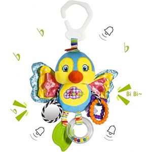 Funsland Jouet Poussette Bebe, Peluche Bébé à Clip pour Poussette, Jeux Eveil Bebe 0-3 Mois, Jouets Berceau Landau pour Garçons et Filles, Jouet Bebe Naissance Cadeaux 3 6 12 Mois, L'oiseau Bleu (Funsland-EU, neuf)