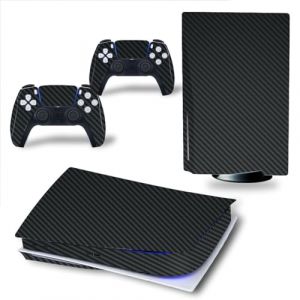 Wonhomke pour PS5 Disk-Based Edition Skin Sticker Decal Cover Carbon Fiber pour Playtation 5 Console et 2 Manettes PS5 Skin Sticker (Noir) (Wondder, neuf)