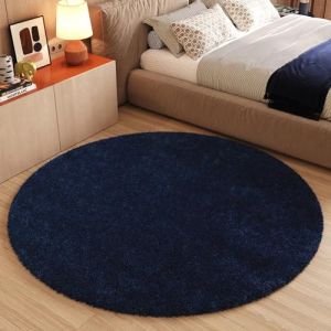 TAPISO Essence Rond Tapis Shaggy Poils Longs Moderne Bleu Marine Uni Tapis Salon Chambre Adulte Enfant Descente de Lit Moelleux Super Soft Epais Oeko-TEX 80 x 80 cm (TAPISO-FR, neuf)