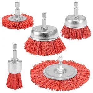NuoDunco Lot de 5 Brosses Abrasives en Fil de Nylon, Brosse Nylon Perceuse avec Tige Hexagonale 1/4 Pouce, Outils Abrasifs Poncage Bois, Brosse Perceuse pour Enlever Rouille, Corrosion, Peinture (ZBLanc, neuf)