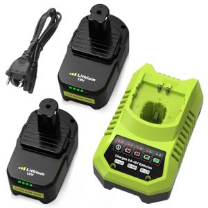 2 pi&egrave;ces 8000mAh Remplacement pour Ryobi Batterie 18V + Chargeur P117 Compatible avec P108 P107 P122 P104 P102 P105 RB18L50 RB18L40 RB18L25 RB18L15 RB18L13 (2 pi&egrave;ce Noir +1 pi&egrave;ce Vert) (FR-Boetpcr, neuf)