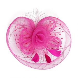 Saiyana &Eacute;l&eacute;gant chapeau bibi en maille avec chapeau &agrave; plumes et fleuri pour femme et contrat de mascarade f (rouge rose) (longhukeji, neuf)