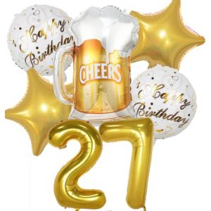 Ballon 27 ans Anniversaire Homme Femme, Decoration Anniversaire 27 ans, Ballon Anniversaire 27 ans Or, Ballon Bi&egrave;re Ballon Bouteille Verre &agrave; Vin Decoration pour Anniversaire 27 ans Femme Homme (Feelairy, neuf)