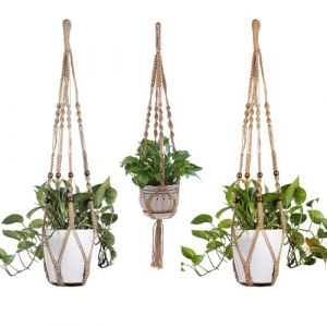 Alleshelfer Pot de Fleur Corde, Lot de 3 Supports de Pots de Fleurs Suspendus en macram&eacute; avec Corde en Coton pour l'int&eacute;rieur et l'ext&eacute;rieur, plafonds, balcons, d&eacute;coration Murale, 88/90/92 cm (XIE HUA, neuf)