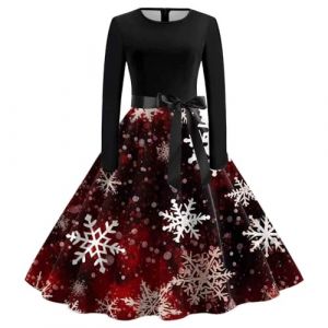 WVONIF Robe De No&euml;l Femme Robe Moche Noel Motif de No&euml;l Robes de No&euml;l Robe de Cocktail Vintage &eacute;l&eacute;gante Col Rond Jupe Pliss&eacute;e R&eacute;tro Rockabilly Ann&eacute;es 50 Robe de Soir&eacute;e Costume No&euml;l Femme (BAULMD（90% Big Promotion Without Discount Code ）, neuf)