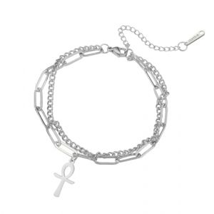 EUEAVAN Bracelet Croix Ankh pour femmes Ankh ajustable Bracelet Religieux Croix Cheville Protection Amulette Bijoux Egypte Ancienne (argent2) (EUEAVAN, neuf)