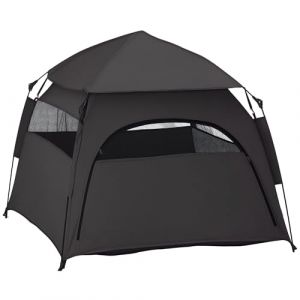 PawHut Tente pour animal de compagnie, pour chien, chat en plein air, maison pour chien avec fen&ecirc;tre en maille, tente tipi avec sac de transport, toit pare-soleil pour arri&egrave;re-cour, salon, gris fonc&eacute; (AOSOM-DE, neuf)