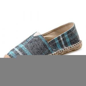 Surwin Espadrilles Femme Couples, Été Casual Élégant Confort Respirant Plate Loafers Chaussures avec Semelle Tissée (Plaid Gris,43 EU= 270mm /44CN) (Yiwin, neuf)