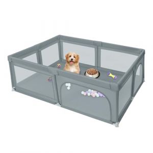 Parc pour Chiots Ou Petits Chiens, Clôture Solide en Tissu épais Et Filet en Nylon Haute Résistance,Parc à Chiots avec Porte, Lavable en Machine, Intérieur/extérieur,205 * 147 * 66cm-Gris foncé (Hechheu, neuf)