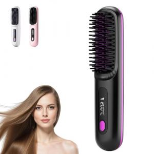 Go Brush Pro, Brosse &agrave; cheveux &eacute;lectrique, Brosse lissage sans fil, chauffe rapide 20s, 3 temp&eacute;ratures, charge Type-C, peigne lisseur portable pour voyage(Black) (YUNENDM, neuf)
