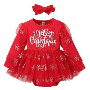 Yanmucy B&eacute;b&eacute;s Filles Robe de Nouveau-n&eacute; b&eacute;b&eacute; FillesNo&euml;l Ensemble de No&euml;l pour B&eacute;b&eacute; Body d'escalade pour Enfant avec Bandeau Robe Une Pi&egrave;ce de No&euml;l Rouge pour B&eacute;b&eacute; Fille 0~3 Ans (Yanmucy, neuf)