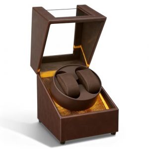 Mcbazel Double Montre Automatique, Bo&icirc;te &agrave; Montre Automatique avec Lumi&egrave;re LED, Support pour Montres &agrave; Double Position en Cuir PU, Modes de Rotation Bidirectionnels, Bo&icirc;te de Rangement Rotative Automa (FUNNIPLAY, neuf)