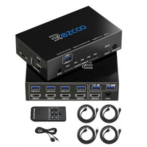 USB 3.0 Commutateur KVM HDMI 4 ports 4K 60Hz 4 entrées 4 sorties SPDIF 5.1 sortie audio – Souris Clavier USB sans fil pour PC, imprimante, scanner, Windows, Linux, HDR HDMI Auto Switch 4x1 (ezcoo HITECH, neuf)
