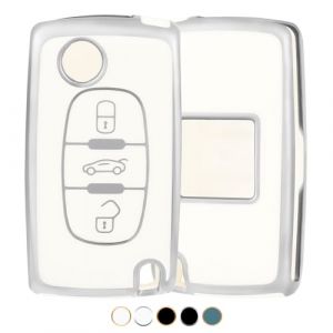 OFF WE GO Etui Cles Coque de Clé pour Peugeot 107 207 307 407 607 208 308 408 Protecteur Clé Voiture pour Citroen C2 C3 C4 C5 C6 C8 Couverture Clé Accessoire Voiture Clé à Télécommande, Blanc Argent (OFF WE GO, neuf)