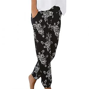 Pantalon Yoga Femmes Fluide Bouffant Pantalon Fluide Femme été Taille Haute Harem Pantalon Sport Femme Bloomers Sarouel Pants D'été Floral Imprimer Élastiquée Taille Yoga Sport Leggings (FCFengchen, neuf)