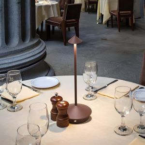 LOGT Lampe de Table LED Sans fil USB Batterie Lampe de Bureau Tactile LLampe de Nuit Dimmable Lampe de Chevet Rechargeable Lampe de Table Portable Intérieure Extérieure Restaurant Aluminium,Marron (LOGT, neuf)