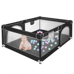 Parc pour Bébé avec Tapis de Sol, 120 x 160 x 66 cm, Parc Enfant avec Barrières Tissu Oxford Ultra-Dense, Structure en Tube d'Acier (Noir) (qhtxzyh, neuf)