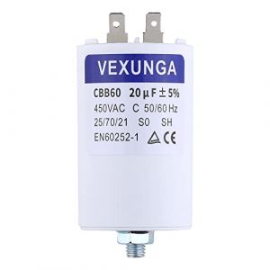 VEXUNGA Condensateur Demarrage Moteur 20uF 450V CBB60 Condensateurs de Démarrage 20 MFD 450 Volt 45x70MM Connecteur M8 20 µF 50/60Hz pour Pompe Piscine (VEXUNGA-FR, neuf)