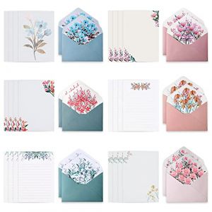 Reforung 24 Feuilles de Papier à Lettres + 12 Enveloppes Motif de Fleurs Papier à Lettres-Stationery Paper Papier de Correspondance Ensemble Papier à Lettre pour Invitations, lettres, remerciements (NOISY ADRENALINE, UNIPESSOAL LDA, neuf)