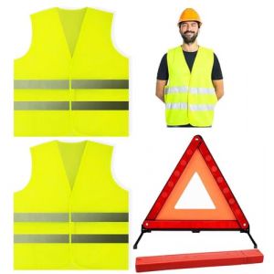 Triangle de Signalisation, Gilet Jaune et Un Disque Bleu de Stationnement, Triangle et Gilet Jaune pour Voiture Kit de Sécurité Routière, Triangles de Signalisation Réfléchissants(3PCS) (CHERRY HOME, neuf)