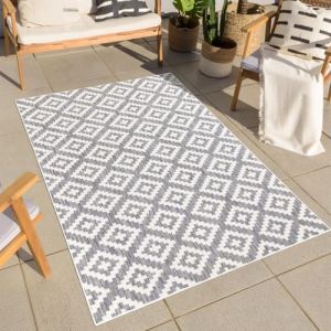 Carpet City Tapis r&eacute;sistant aux intemp&eacute;ries - Gris - 150 x 150 cm - Carr&eacute; - Aspect losanges - Tapis imperm&eacute;able pour balcon et terrasse (carpetcity, neuf)