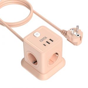 FDTEK Rose Multiprise Cube 4 Prises avec 2 USB-A et 1-USB-C, 7-en-1 Bloc Multiprise avec Interrupteur (2500W/10A), Powercube avec Rallonge de 1,8 Mètres pour Maison, Cuisine, Bureau (Heyingshangwu, neuf)