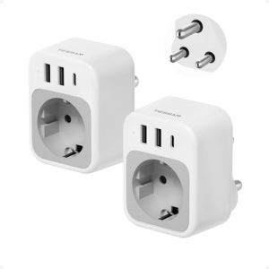 TESSAN Lot de 2 Adaptateur Afrique du Sud, Adaptateur Namibie avec 1 USB C et 2 USB A, Prise Afrique du Sud Type M, 2500W Voyage Accessoires pour Namibie, Botswana, Inde, Népal (Tspower, neuf)