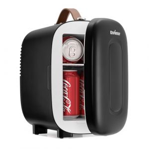 Enventor Mini Frigo 4 litres/6 canettes, alimentation CA + 12V CC, glacière et réchaud portables, petit réfrigérateur pour chambres, voiture, soins de la peau, fruits et boissons, noir (Galaxia tech, neuf)