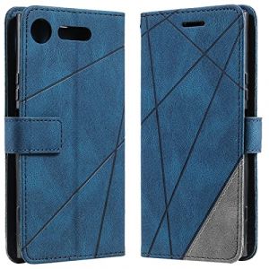 Vankii Coque pour Sony Xperia XZ1, Rabat Portefeuille de Protection Cuir PU Etui, Slim Silicone TPU Bumper Magnétique Housse, Flip Porte Cartes avec Fonction Support Cover Antichoc Case (Bleu) (Vankii EU Store, neuf)