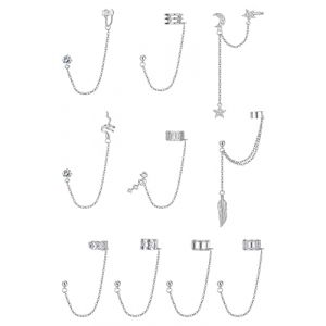 ADRAMATA Boucles d'Oreilles Cha&icirc;ne Femme Argent - Manchette Cha&icirc;ne Serpent Plume Oreille Helix Cartilage pour Femmes (jjccui, neuf)