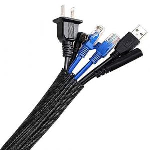AGPTEK 2M 16-26mm Manchon de Câble Gaine, Gestion de Câble Rangement Souple Ajustable Tressée Fendue en Pet, Protection du Cache-câbles pour Câbles Télé/Ordinateur/USB/Audio/Vidéo, 6.56ft, Noir (Dreameater, neuf)