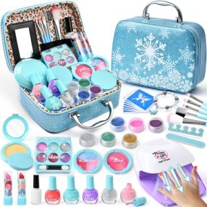 G.C Reine des Neiges Jouet Cadeau Fille 4 5 6 7 8 Ans, Kit Maquillage Enfant Fille avec Séchoir à Ongles Vernis à Ongles Tatouage Paillettes, Elsa Coffret Maquillage Nail Art Cadeau (G.C EU, neuf)