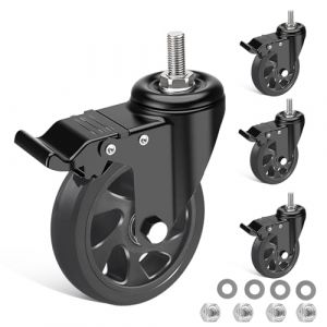 IQWTU 125MM Roulettes pour Meubles Tige Filet&eacute; M12 x 1,75 x 30 mm, Lot de 4 Roulettes Pivotantes avec Frein, Double Roulement &agrave; Bille Roulette Charge Lourde Rotation &agrave; 360&deg;, Jusqu'&agrave; 700KG (YeMI Casters-EU, neuf)