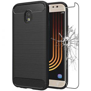ebestStar - Coque pour Samsung J5 2017 Galaxy SM-J530F, Etui Protection Motif Carbone, Antichoc Souple TPU, Noir + Verre Tremp&eacute; (ebestPro-fr, neuf)