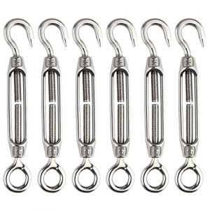 6 Pièces Tendeur Cable M4 Tendeur Cable Inox 304 Réglable Crochet de Ridoir et Oeil pour Tendeur de Fil Cable Acier Corde Crochet Tendeur Accessoires (SAIJIAN, neuf)