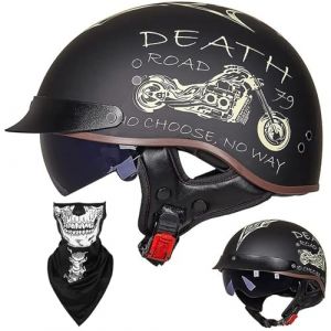 Casque Moto Demi Casque Bol Brain - Cap RéTro Harley Jet Casque Certifié ECE Cruiser Chopper Scooter Pilote Casque Lunettes IntéGréEs Unisexe Casque à DéGagement Rapide,D-M=?57~58cm? (GAOSHUXIA666, neuf)