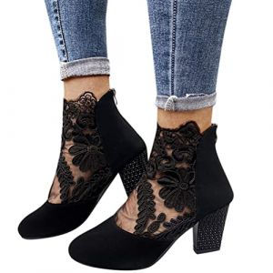 ORANDESIGNE Bottine Femme à Talons, Bottes Femme Dentelle Transparent Vintage Chaussure Fille Confort Escarpins Talon Moyen Zipper Ankle Boots Pas Cher a la Mode B Noir 35 EU (Wowmart Zoo X., neuf)