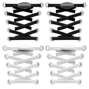 2 Paires Élastiques Lacets Plats avec Fermeture en Métal, Élastiques sans Nœuds Cravate Lacets pour Enfants et Adultes, Lacets de Sport de Chaussures pour Toutes Les Chaussures(110cm, noir et blanc) (CELTIC MANUFACTURING, neuf)