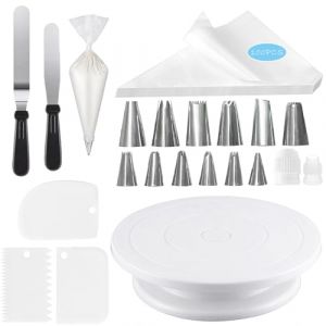 Plateau Tournant à Gâteau - Kit de Décoration avec Spatules, Lisseur, Grattoir, Poches à Douille et Accessoires de Pâtisserie (RH-UK, neuf)
