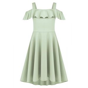 Arshiner Robe pour Filles Robes D'&eacute;t&eacute; pour Enfants Robes &agrave; &eacute;paules d&eacute;nud&eacute;es Robes de f&ecirc;te pour Adolescentes Robes de Soir&eacute;e pour Adolescentes Robe de Soir&eacute;e Trap&egrave;ze Verte 10-11 Ans (Arshiner Store, neuf)