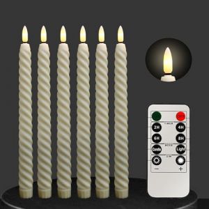 Lot de 6 Bougies LED Flambeaux, Bougies sans Flamme avec T&eacute;l&eacute;commande et Minuterie, Fonctionne &agrave; Piles, Effet Vacillant, D&eacute;co No&euml;l, Mariage, Halloween, Chemin&eacute;e, 2 x 25 cm (Beige) (YCWGWBY, neuf)