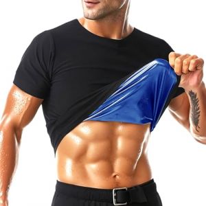 Vêtements Sauna Sudation Homme Sauna Costume, Costumes Amincissants de Compression, Combinaison de Minceur pour Le Sport, Chemises de Sauna de Transpiration (Noir (Intérieur Bleu), 3X-Large) (Rainbow185, neuf)
