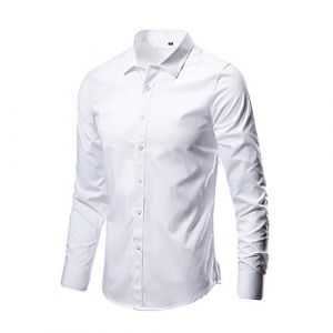 Chemise de smoking unie à manches longues pour homme - Sans repassage - Blanc - Sans plis - Chemise de travail Oxford extensible décontractée - Coupe régulière - Haut décontracté pour col boutonné (Huishen store, neuf)