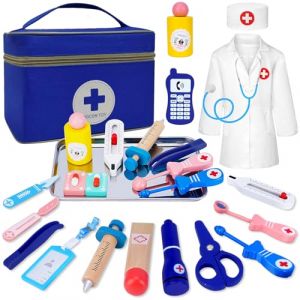 Esriptoyz Malette Docteur Enfant, avec Véritable Stéthoscope, Thermomètre, Blouse de Médecin et Sac de Médecin Portable, Adapté Malette Docteur Enfant 3 Ans (Pupai EU, neuf)