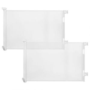 Lot de 2 Barri&egrave;re de S&eacute;curit&eacute; R&eacute;tractable pour B&eacute;b&eacute; et Animaux Chiens, Extensible de 0-140cm, Porte de S&eacute;curit&eacute; pour Escaliers, Couloirs et Portes &ndash; Utilisation Int&eacute;rieure et Ext&eacute;rieure blanc (HappyTotsPaws, neuf)