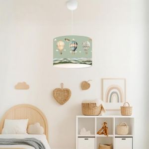 lux.pro Suspension Styl&eacute;e pour Enfant Luminaire Int&eacute;rieur Lampe &agrave; Suspendre Chambre d'Enfant Motif Montgolfi&egrave;re E27 Plastique Tissu Hauteur 70 cm Vert (Premium xl, neuf)