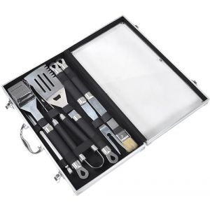 SOUK ONE Lot de 11 ustensiles de barbecue en acier inoxydable - Mallette de barbecue - Accessoires pour homme - Cadeau pour barbecue et cuisine - Avec brosse &agrave; barbecue, fourchette, pince &agrave; barbecue, (SOUK ONE, neuf)