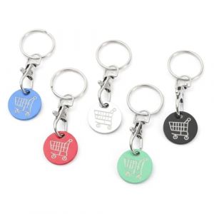 AEKZOX Lot de 5 Porte-cl&eacute;s Chariot de Supermarch&eacute;, Jeton de Caddie D&eacute;tachable en M&eacute;tal, Cl&eacute; pour Chariot de Courses avec Anneau Porte-cl&eacute;s, Accessoire Pratique pour D&eacute;verrouiller les Caddies (HANGYUSHANGMAO01, neuf)