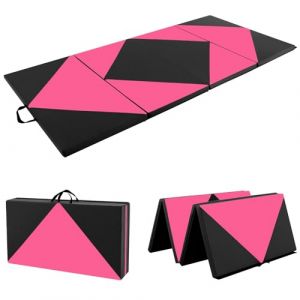 GOPLUS Tapis de Gym Epais Pliable, 240 x 117 x 5 CM, 4 Plis & Poignée Transport, Matelas Gymnastique de Sol Antidérapant en Cuir PU Imperméable, Attaches Auto-agrippantes pour Fitness, Gym, Yoga (Augenstern24, neuf)